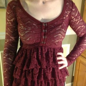 Dark red lace top
